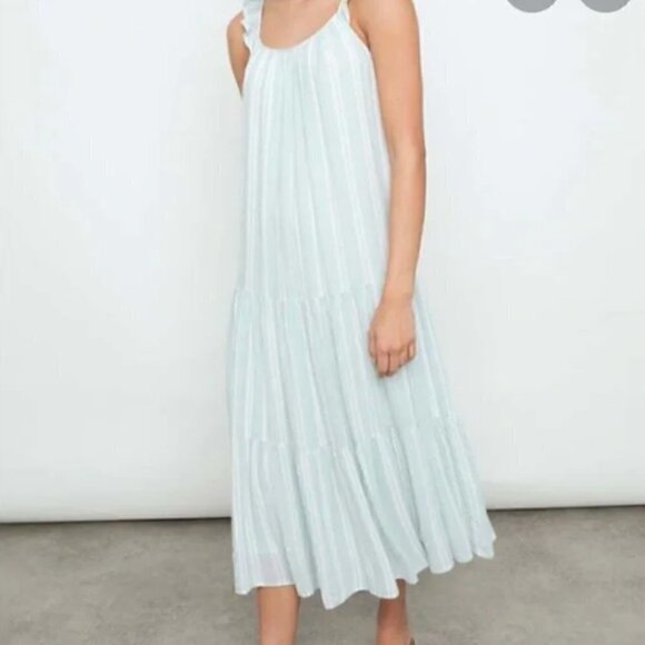 Rails Dress S NWT Juniper Mint Striped Capri Sleeveless Tiered Linen - Picture 7 of 8